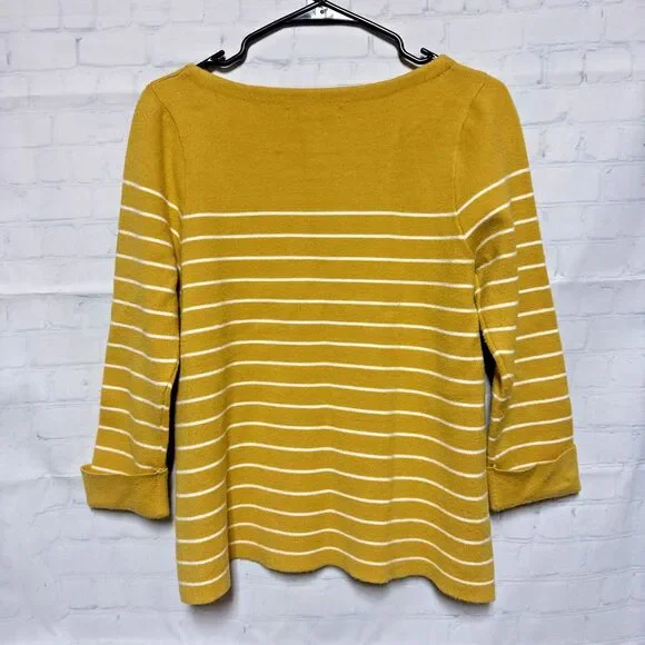tahari sweaters size medium yellow and white stripped boat neck very soft - Picture 3 of 3
